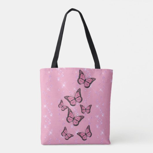 Tote Bag papillons sur parties scintillant simulée rose (Dos)