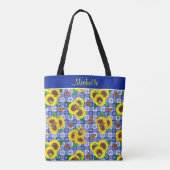 Tote Bag Papillons tournesols En vichy bleu (Dos)