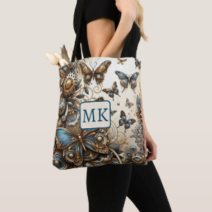 Tote Bag Papillons vintages Steampunk Monogramme