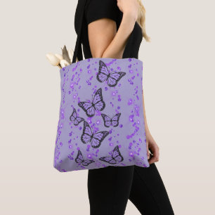 Tote Bag papillons violets lavande sur parties scintillant