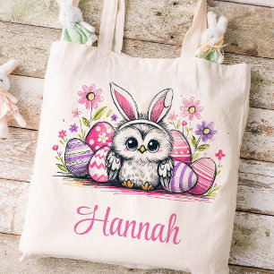 Tote Bag Pâques Enfants Nom Filles Chouette Lapin