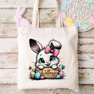 Tote Bag Pâques Enfants Nom Filles Lapin