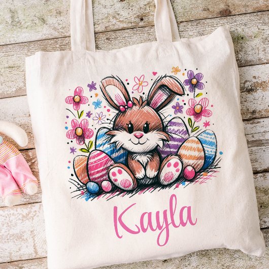 Tote Bag Pâques Enfants Nom Filles Lapin Lapin Lapin