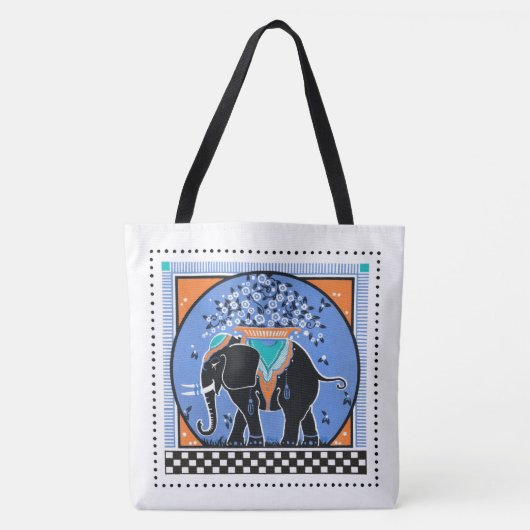 Tote Bag Parade d'éléphants en bleu (Devant)