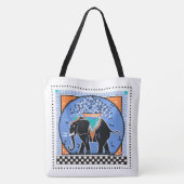 Tote Bag Parade d'éléphants en bleu (Dos)