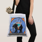 Tote Bag Parade d'éléphants en bleu (De près)