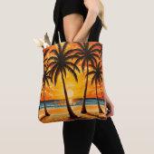 Tote Bag Paradis Tropical Jaune Brun (De près)