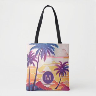 Tote Bag Paradis Tropical Monogramme d'Art Numérique Cool