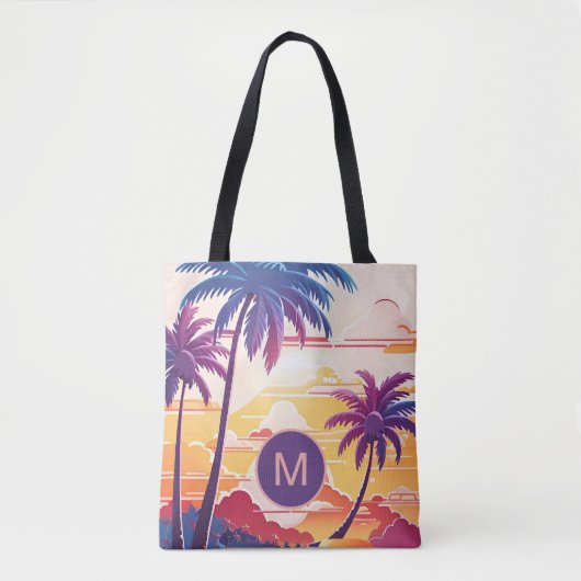 Tote Bag Paradis Tropical Monogramme d'Art Numérique Cool (Devant)