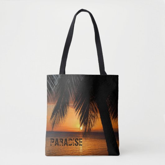 Tote Bag Paradis Tropical Palm Tree Orange Ocean Sunset (Devant)