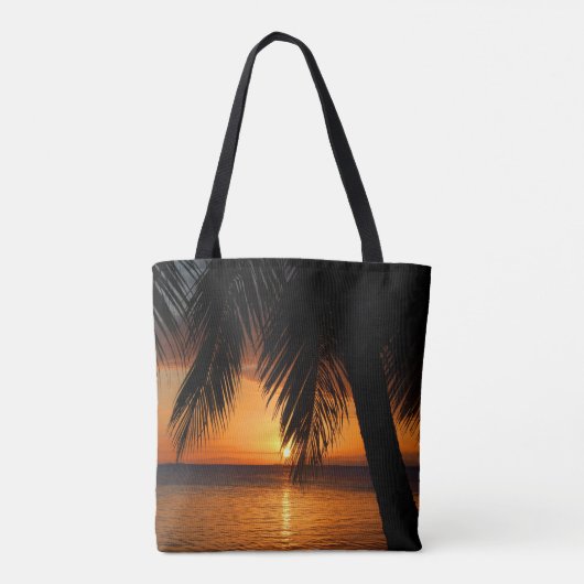 Tote Bag Paradis Tropical Palm Tree Orange Ocean Sunset (Dos)
