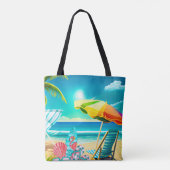 Tote Bag Parapluies de plage d'été, planche de surf et arbr (Dos)