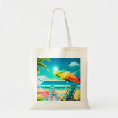 Tote Bag Parapluies de plage d'été, planche de surf et arbr (Devant)