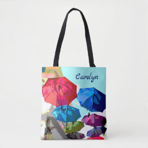 Tote Bag Parapluies lumineuses sur la rue, votre nom