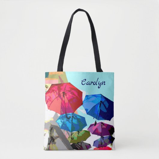 Tote Bag Parapluies lumineuses sur la rue, votre nom (Devant)