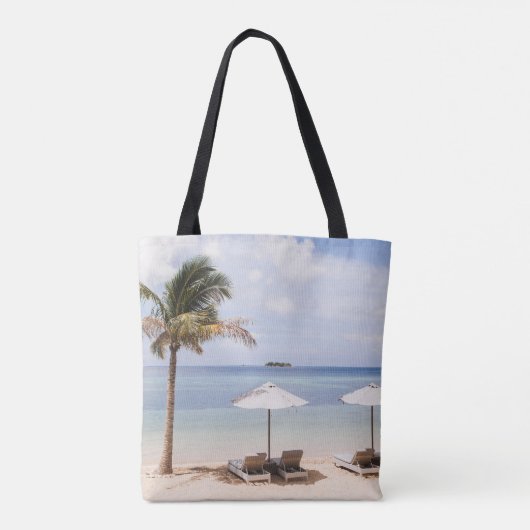 Tote Bag Parapluies tropicales : blanc, palmier. (Dos)