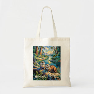 Tote Bag Parc national de Redwood Animaux Colorés Loutres M