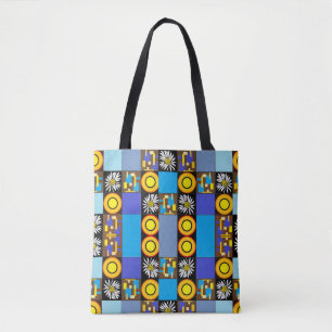 Tote Bag Parcelle en patchwork Mazipoodles 3 bleu