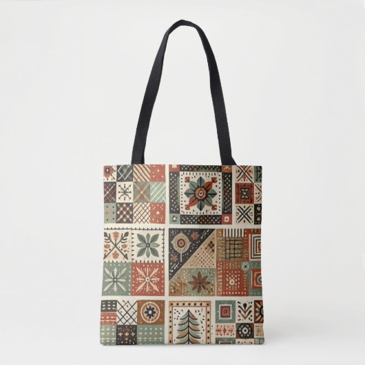 Tote Bag Parcelle en terre cuite unique & Patchwork Rustiqu (Devant)