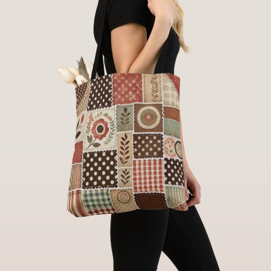 Tote Bag Parcelle en terre cuite unique & Patchwork Rustiqu (De près)
