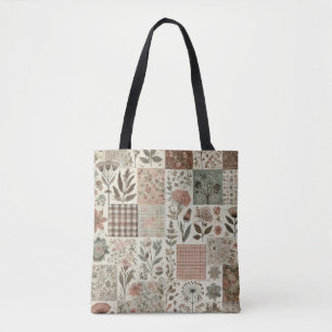Tote Bag Parcelle & Patchwork en terre cuite rose et verte