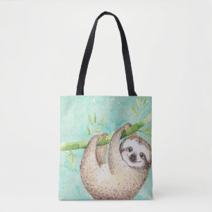 Tote Bag Paresseux heureux aquarelle