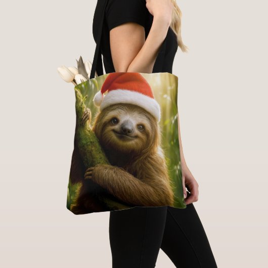 Tote Bag Paresseux mignon portant un chapeau de Père Noël (De près)