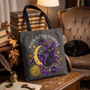 Tote Bag Parfaitement Fantomatique Chat Noir Sorcière Hallo