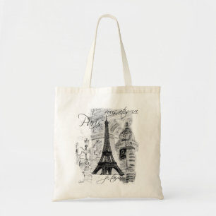 Tote Bag Paris Black & White Street avec la Tour Eiffel