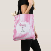 Tote Bag Paris, France, Je t'aime, Pink Stripes (De près)