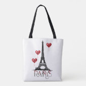 Tote Bag Paris, Tour Eiffel et Ballons du Coeur Rouge (Dos)