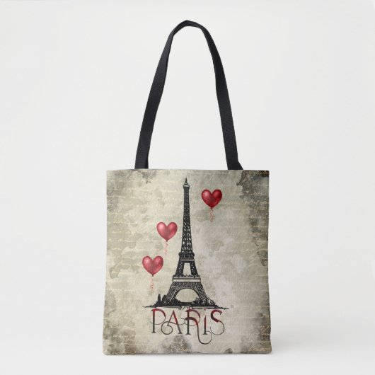 Tote Bag Paris, Tour Eiffel et Ballons du Coeur Rouge Scrip (Devant)