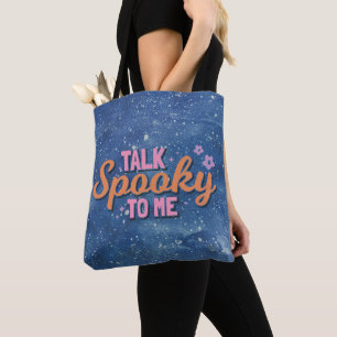 Tote Bag Parlez Éffrayant pour moi Halloween bleu et blanc