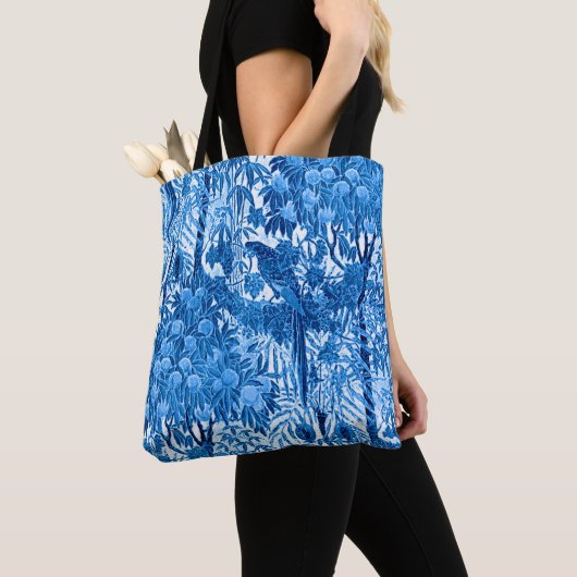 Tote Bag Parrot dans un cadre de jungle, Indigo bleu et bla (De près)