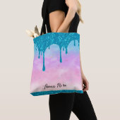 Tote Bag *~* Parties scintillant à goutte turquoise Pastel (De près)