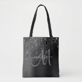 Tote Bag Parties scintillant à séchage noir chic Monogramme (Devant)