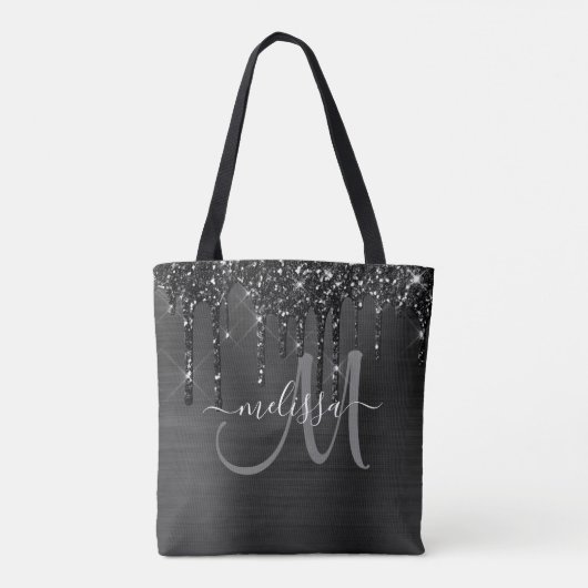 Tote Bag Parties scintillant à séchage noir chic Monogramme (Dos)