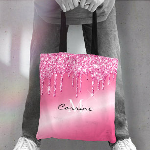 Tote Bag Parties scintillant à séchage rose chaud Monogra