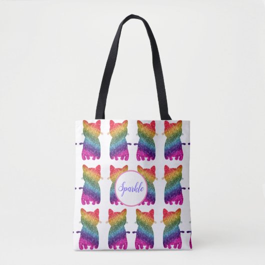 Tote Bag Parties scintillant arc-en-ciel Chats Motif amusan (Devant)