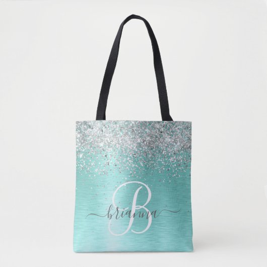 Tote Bag Parties scintillant argentée turquoise en métal br (Devant)