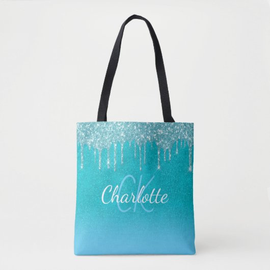 Tote Bag parties scintillant bleu turquoise gouttes aqua ve (Devant)