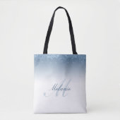Tote Bag parties scintillant bleue monogrammée (Devant)