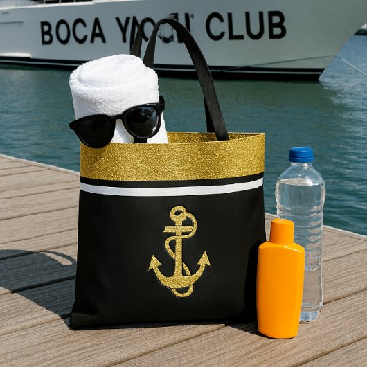 Tote Bag Parties scintillant chic et Ancre nautique or sur