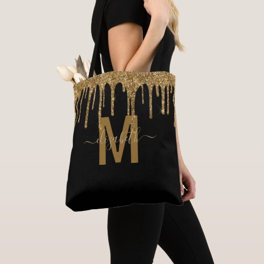 Tote Bag Parties scintillant Chic Gold Driving Nom du monog (De près)