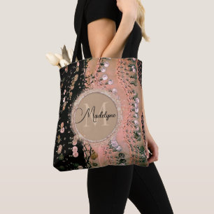 Tote Bag Parties scintillant corail rose et écusson noire P