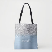 Tote Bag Parties scintillant d'argent Dusty Blue Glam Nom (Devant)