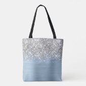 Tote Bag Parties scintillant d'argent Dusty Blue Glam Nom (Dos)