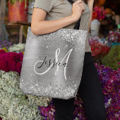 Tote Bag Parties scintillant d'argent et Foil Girly Monogra