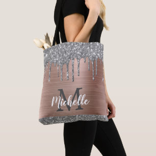 Tote Bag Parties scintillant d'argent Rose Monogramme métal