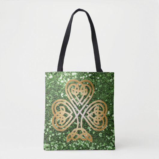 Tote Bag Parties scintillant de Green Faux, Shamrock celte  (Devant)